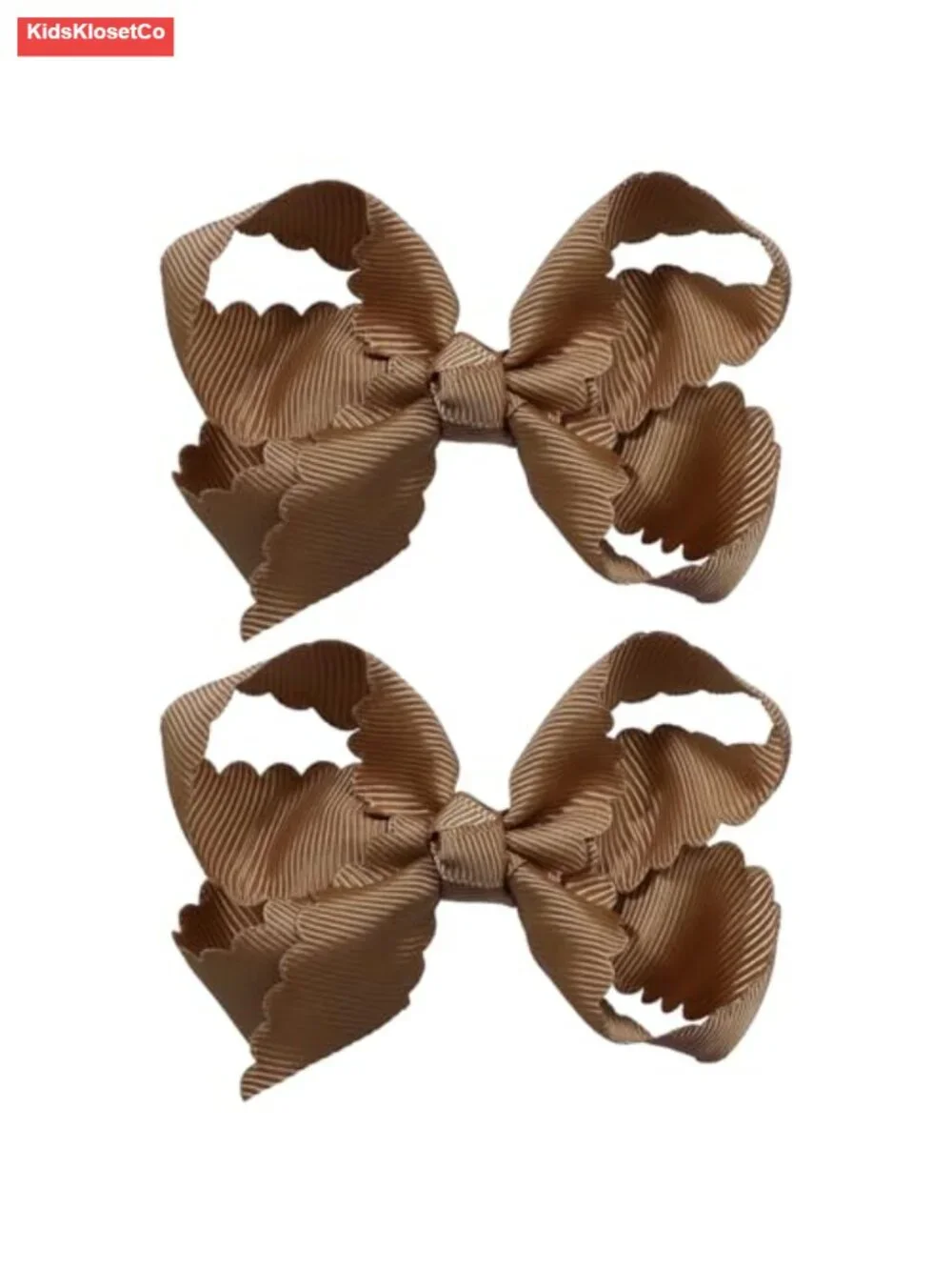 2 Pack Handmade Grosgrain Ribbon Hair Bows with Scalloped Edges Alligator Clip